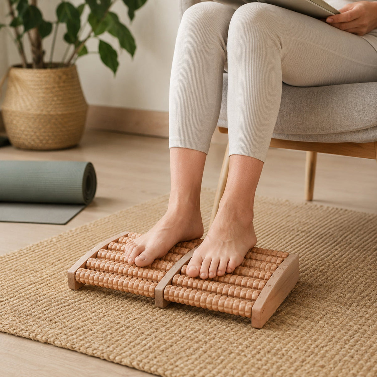 Dual foot wooden roller massager