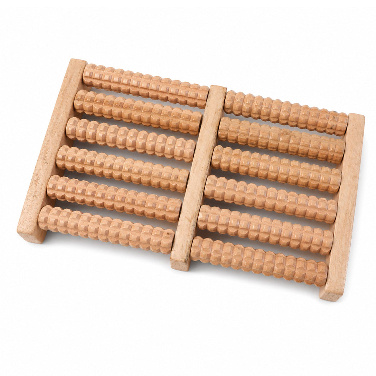 Wooden foot roller massager on white background