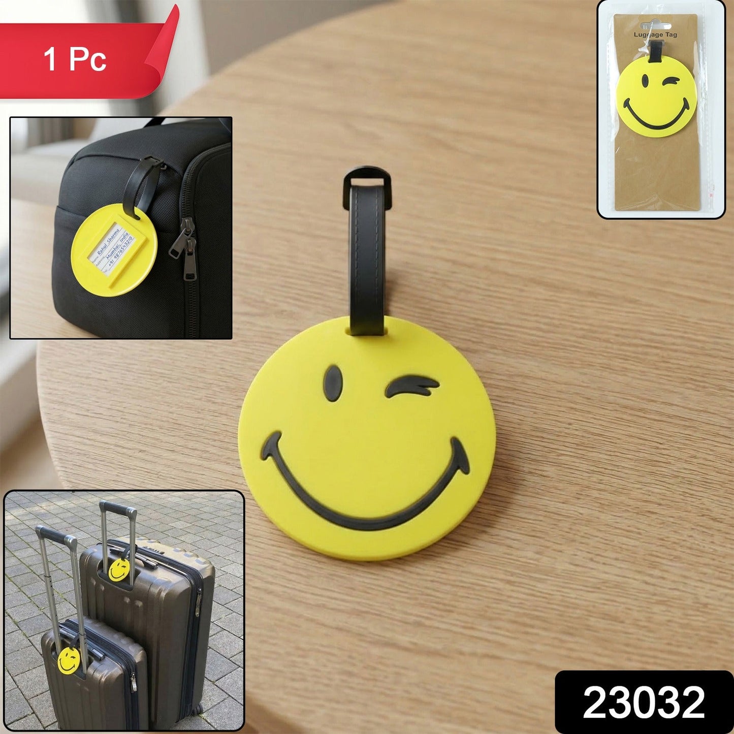 Cute Smiley Face Round Travel Identification Luggage Bag Tag (1 Pc)