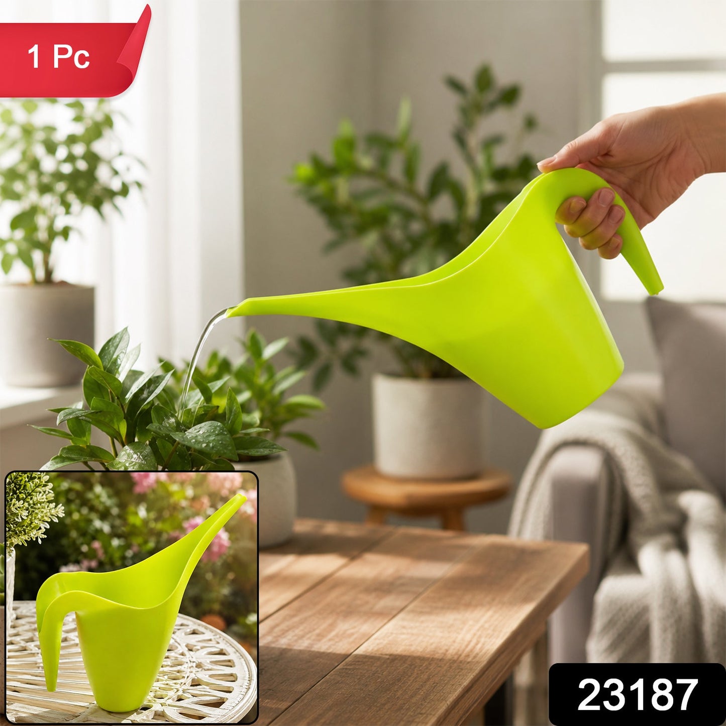 Garden watering pot with long spout and handle, 1 piece