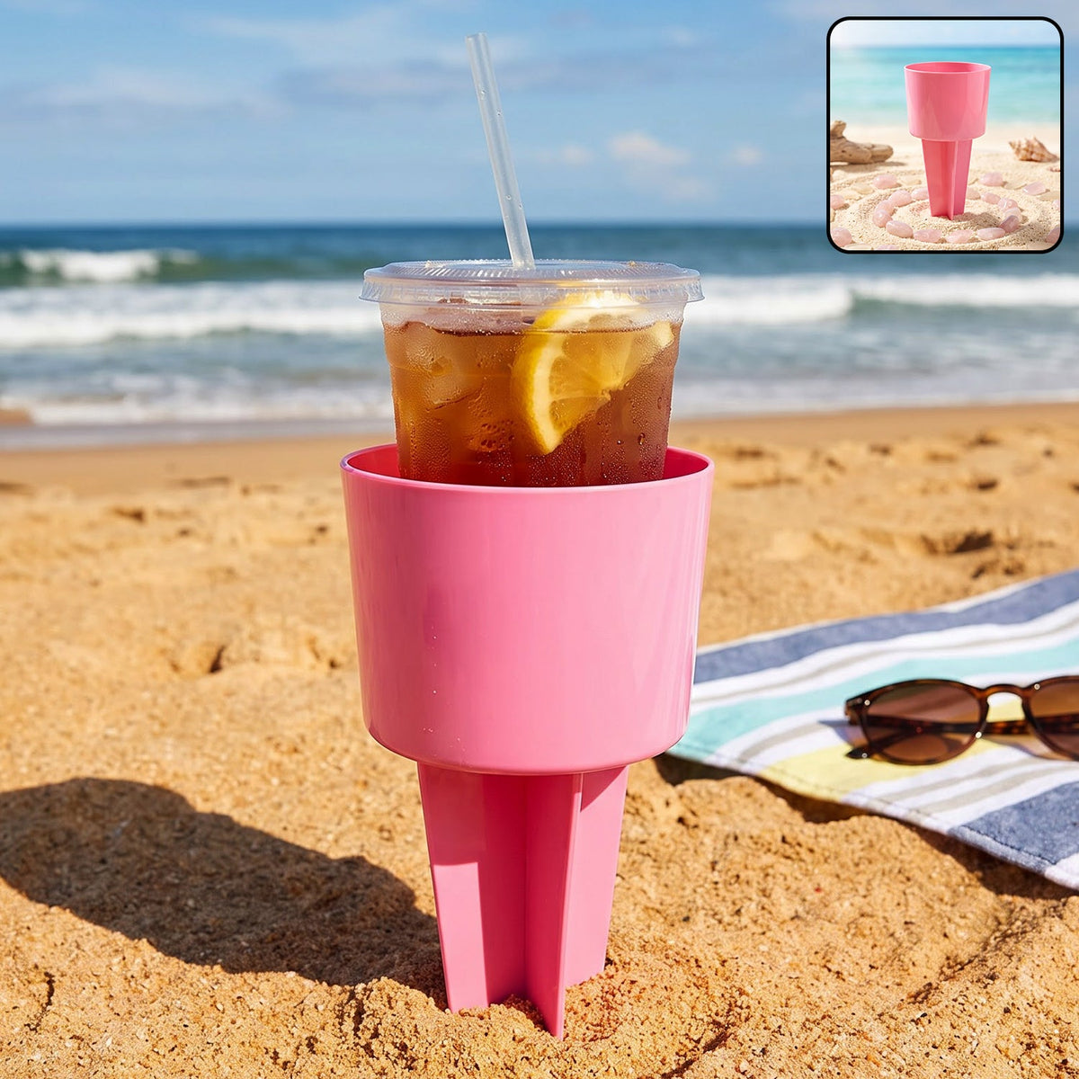 Beach beverage sand cup holder stake