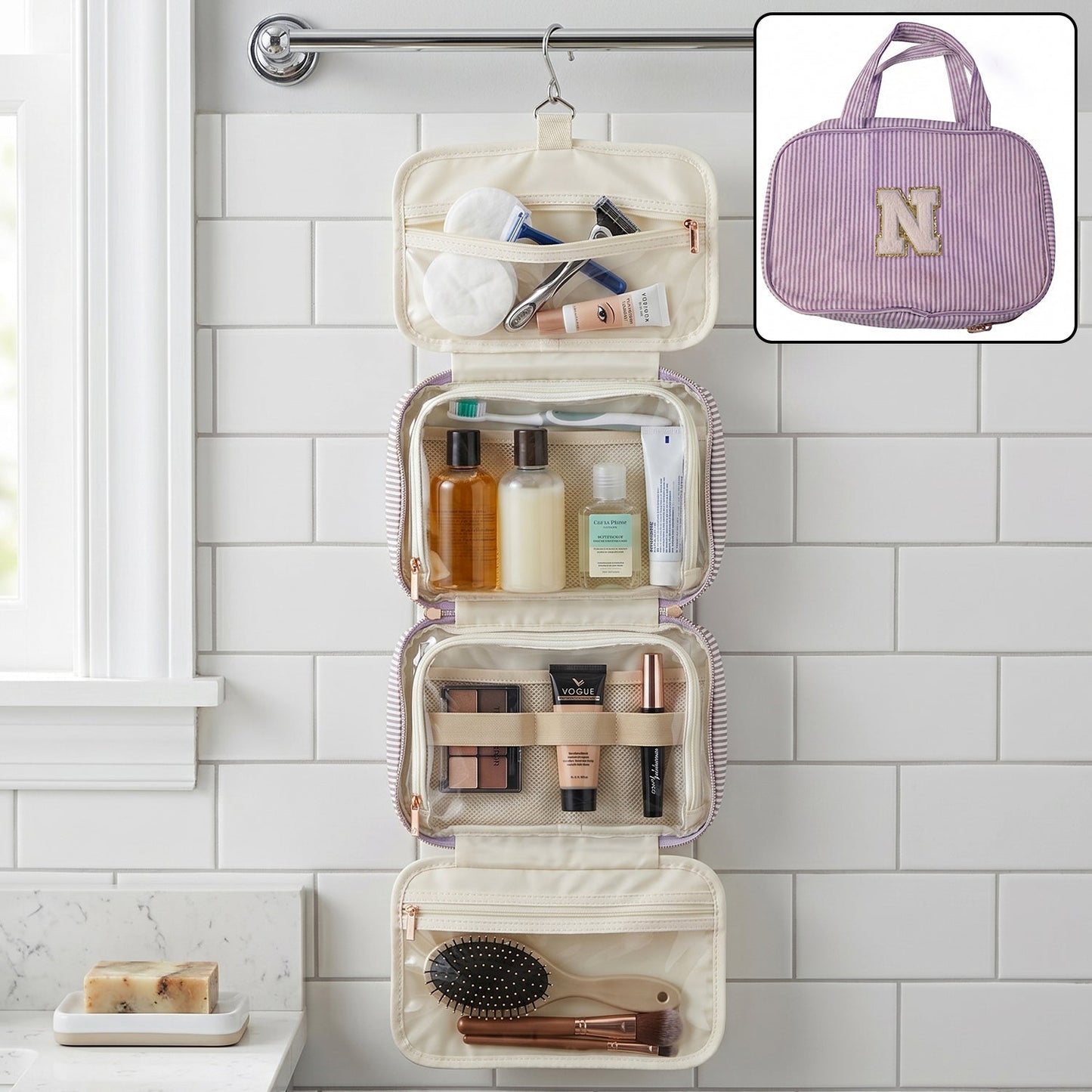 Cosmetic organizer pouch for travel essentials