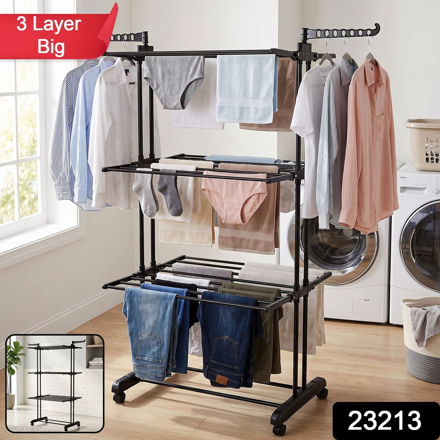 3 layer cloth drying stand wheels
