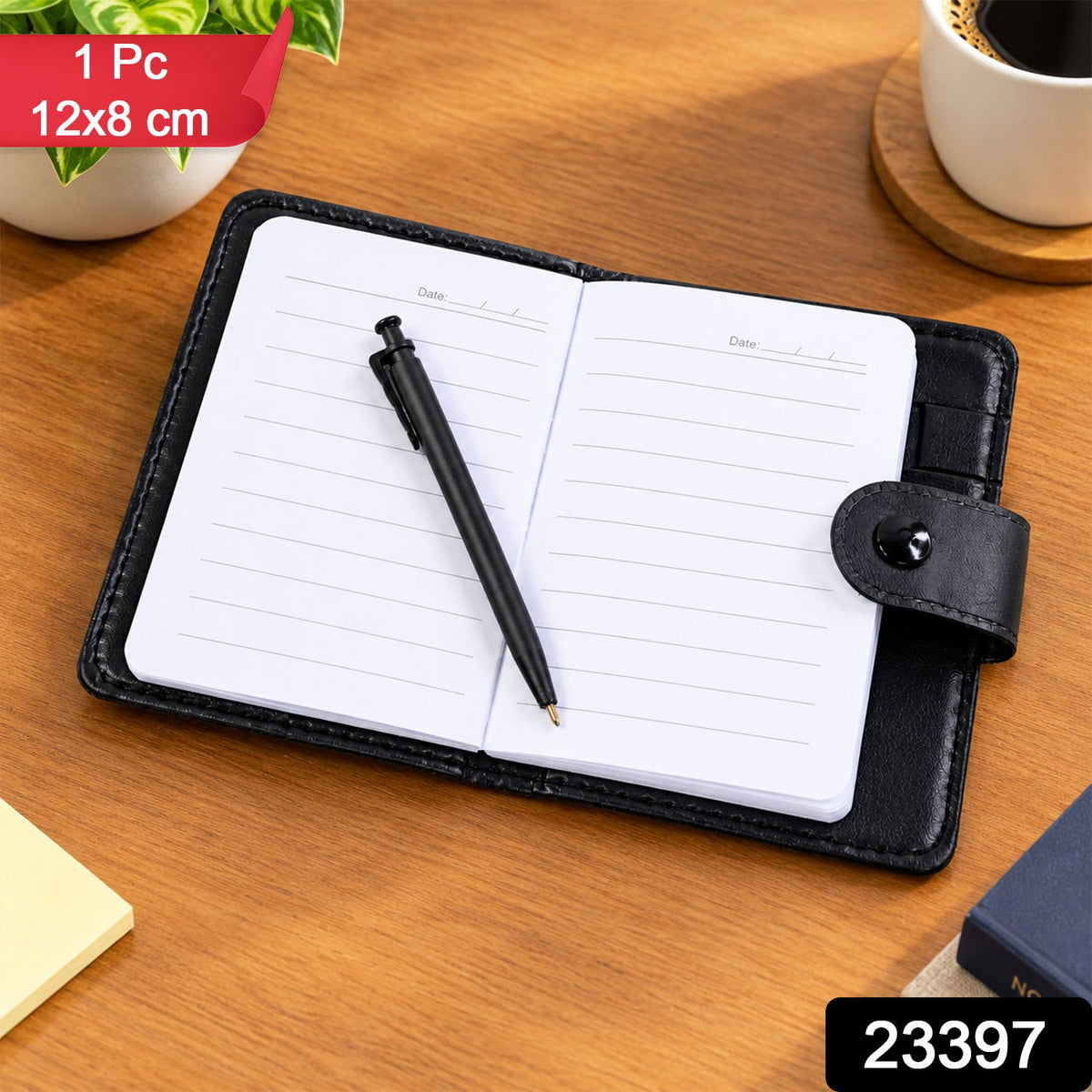 Pocket notebook diary with pen lined pages and snap closure 23397