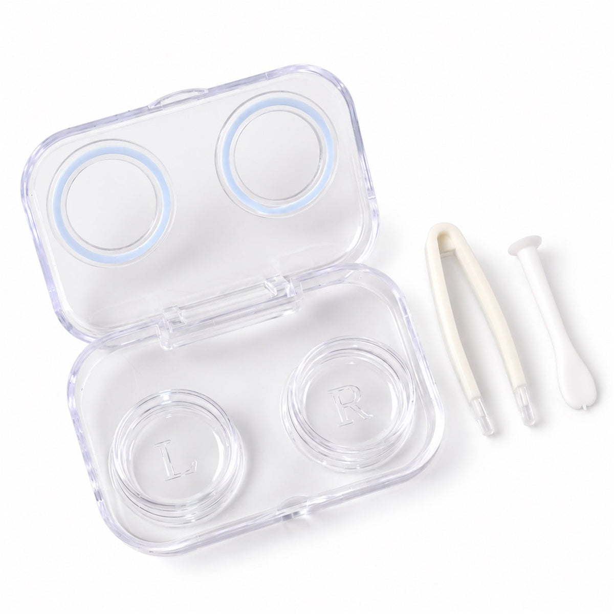 Compact contact lens case with tweezers and applicator 04