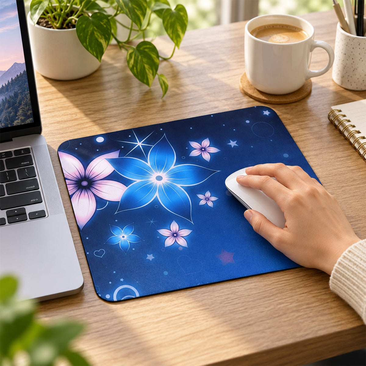 Blue floral mouse pad - main lifestyle