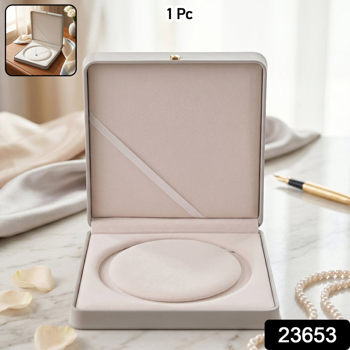 Close-up of a jewelry gift box with necklace and earrings inside