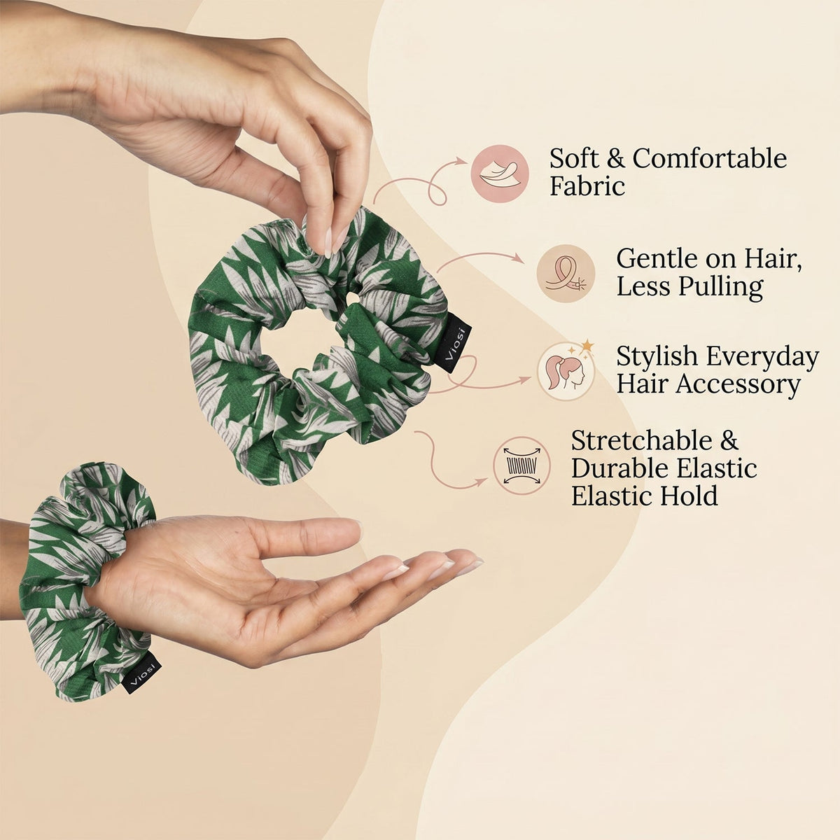 Durable, reusable fabric scrunchie for women and girls