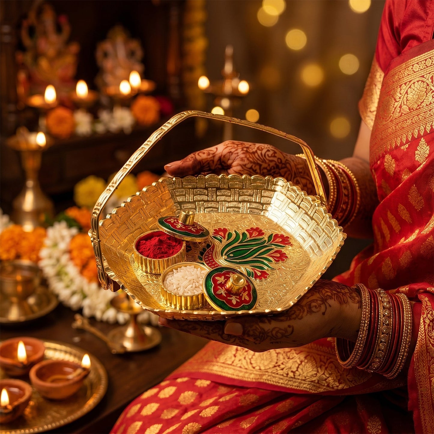 Golden haldi kumkum holder