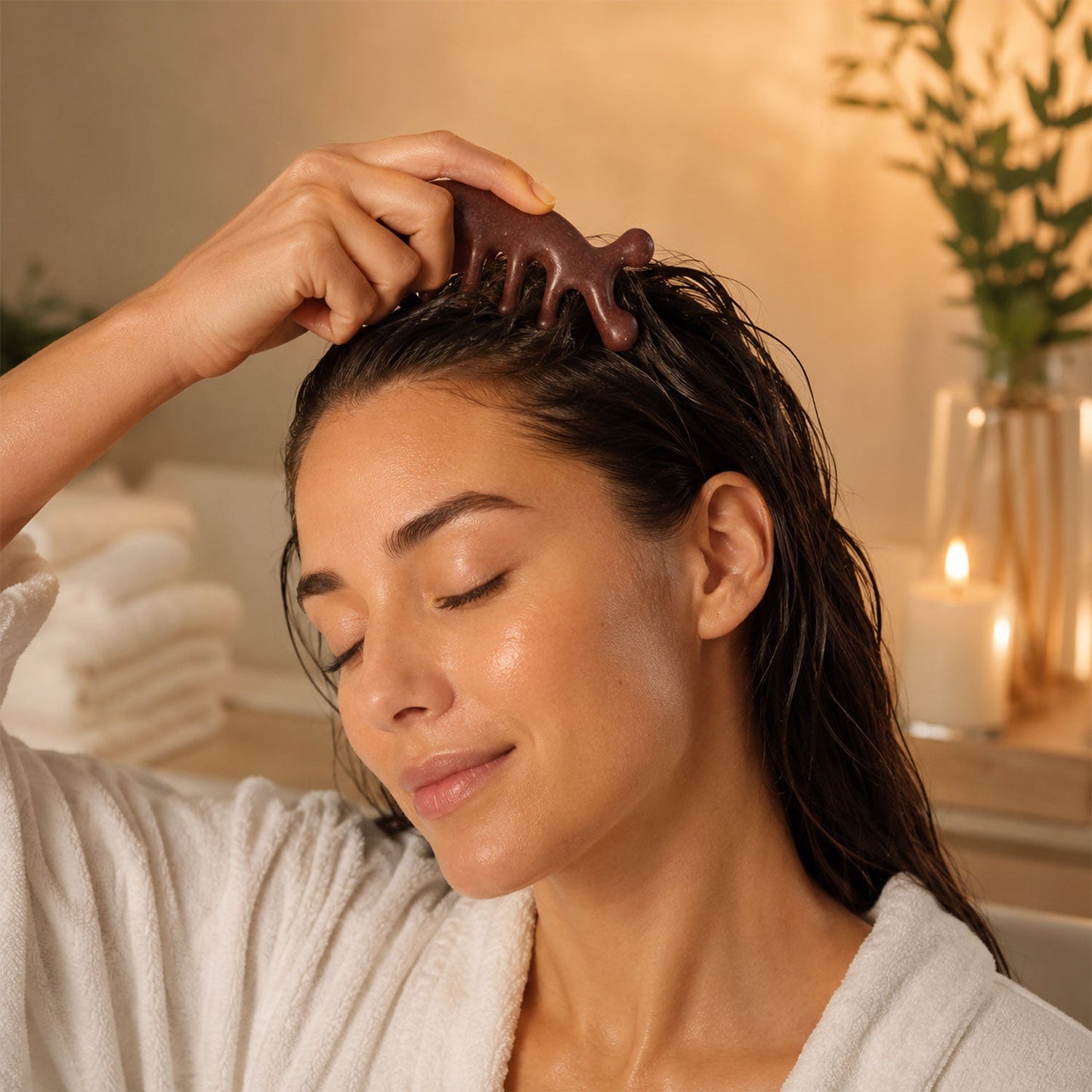 Wooden scalp massager comb in packaging