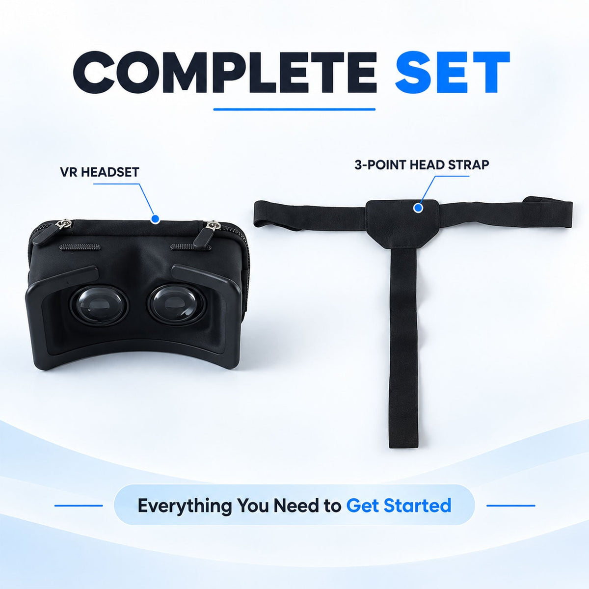Black virtual reality headset on white background