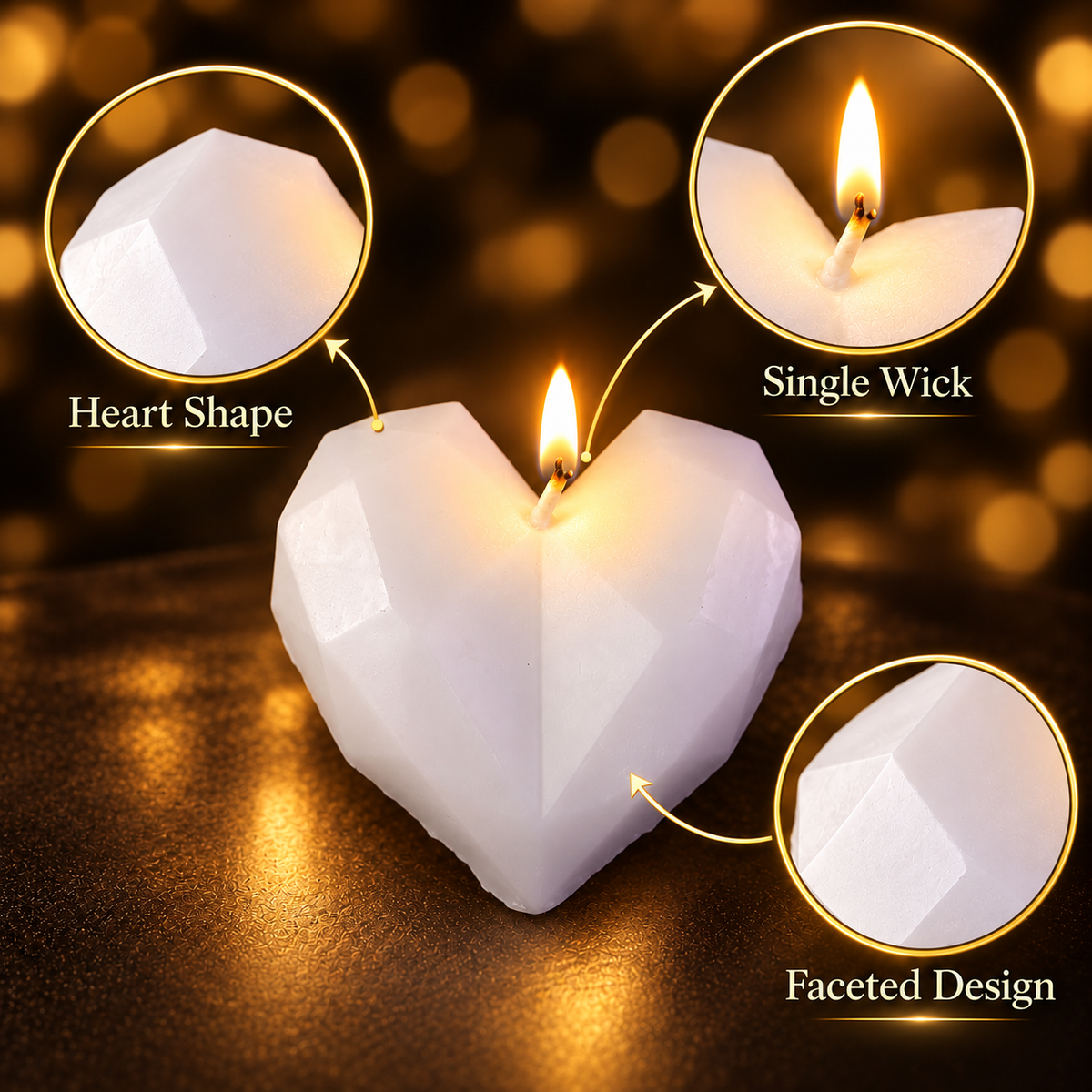 White Faceted Heart Shape Wax Candle