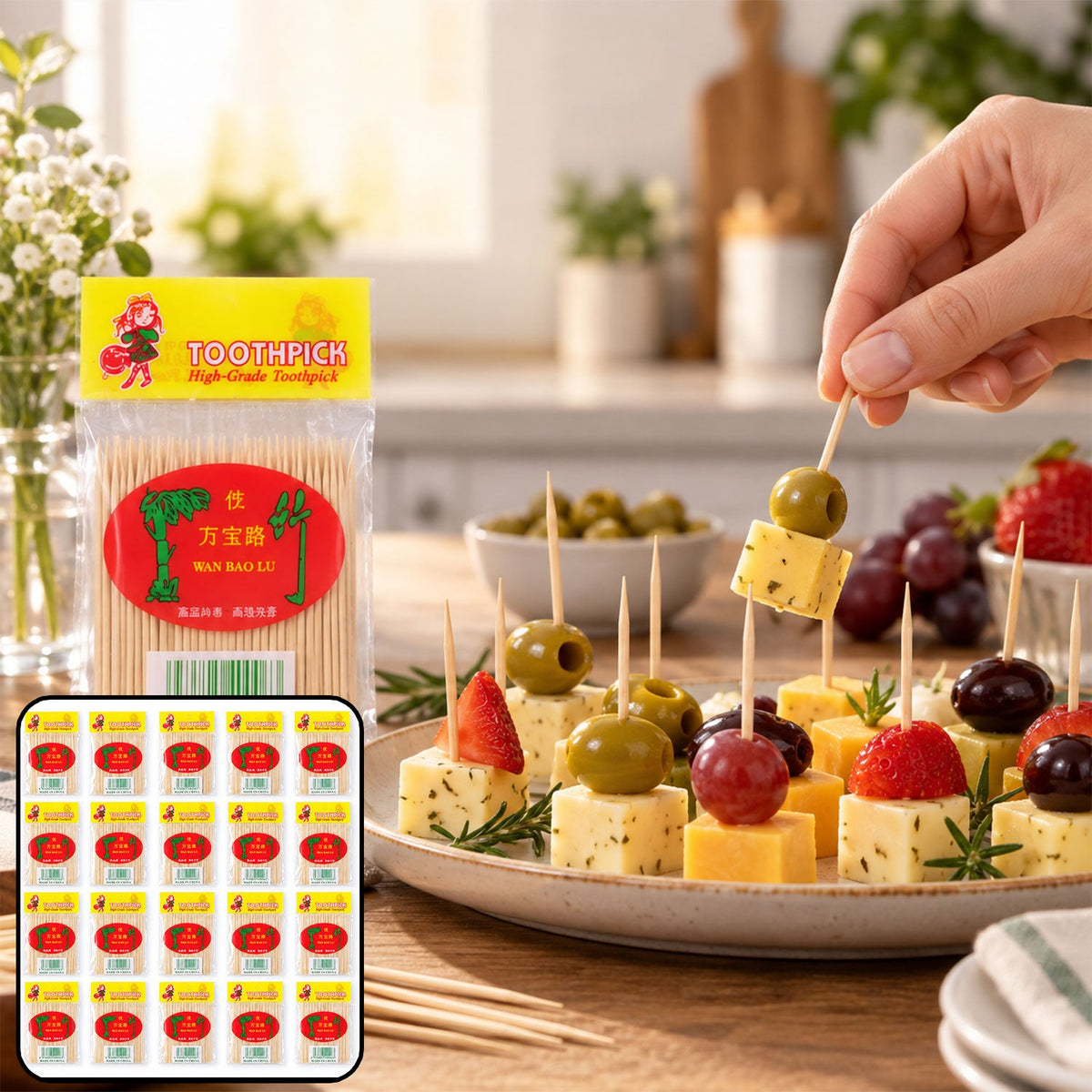 Wooden toothpicks set lifestyle view
