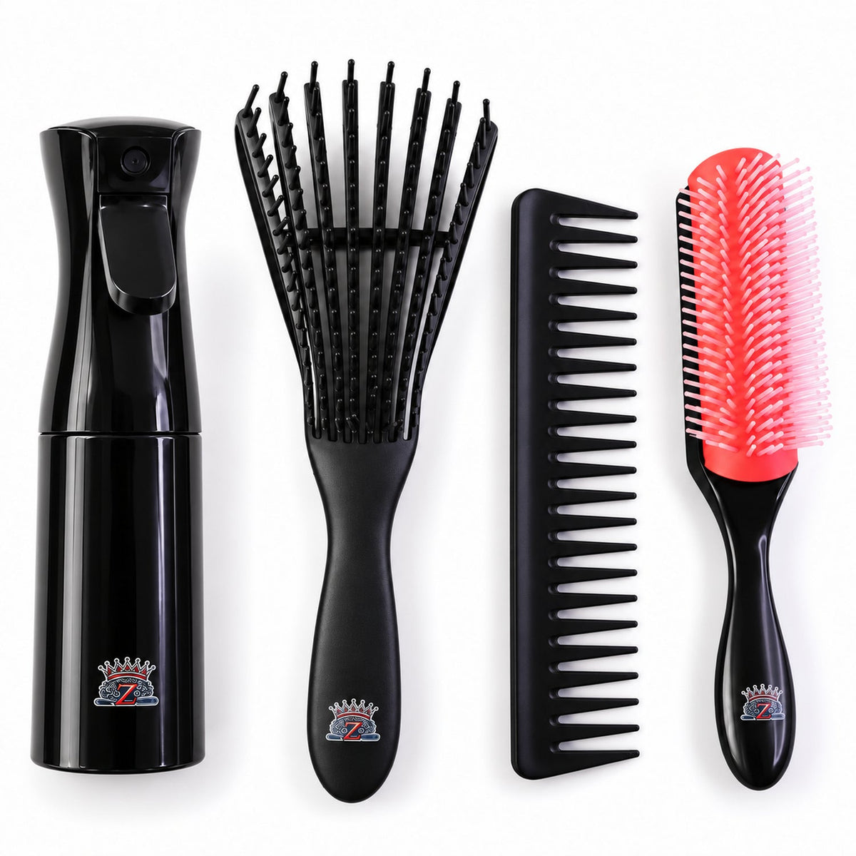 Four in one hair grooming set with spray bottle brushes and wide tooth comb 04