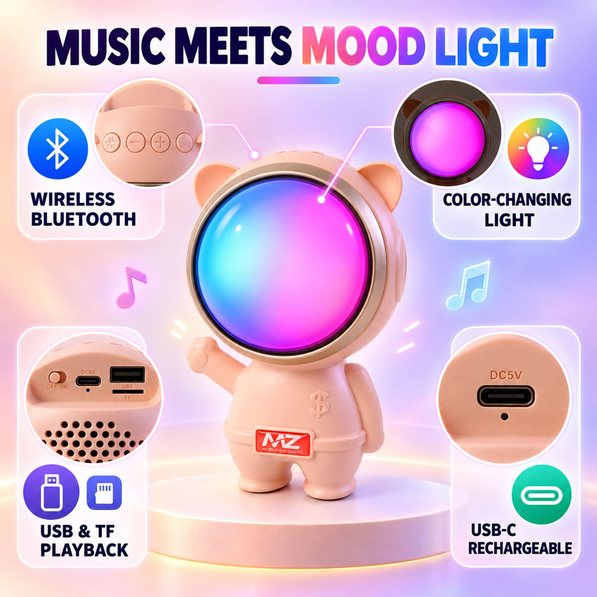 Astronaut wireless speaker with illuminated front panel - view 02