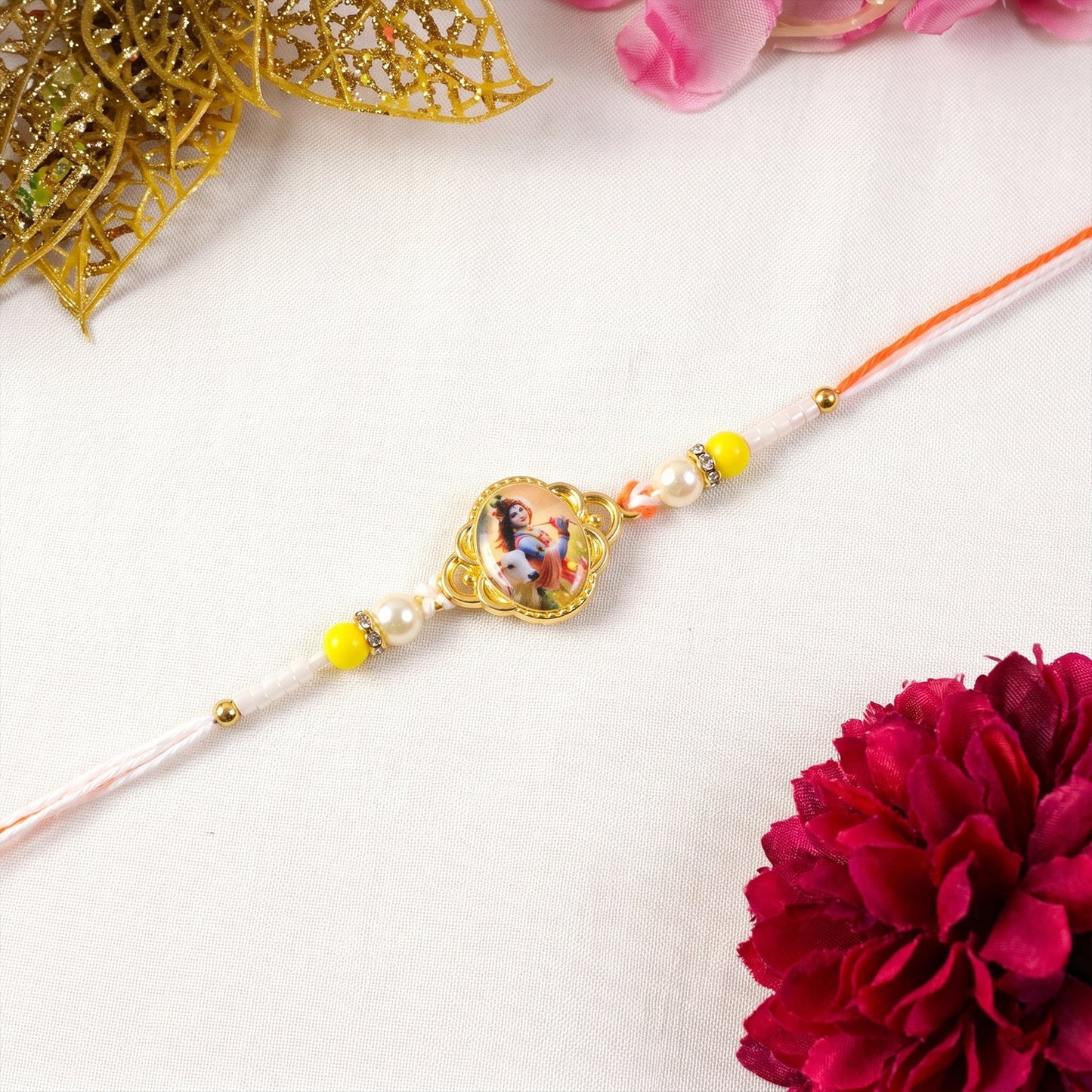 Lord Krishna Premium Designer Rakhi with decorative beads and stylish centerpiece