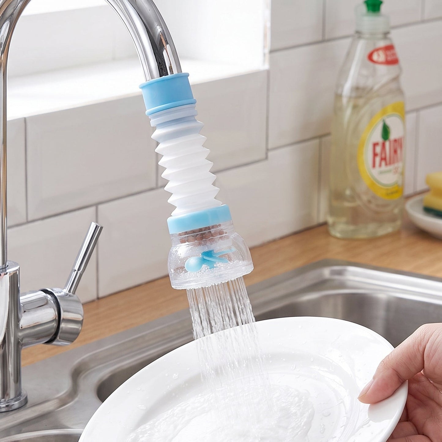 Faucet aerator fitted onto a kitchen tap