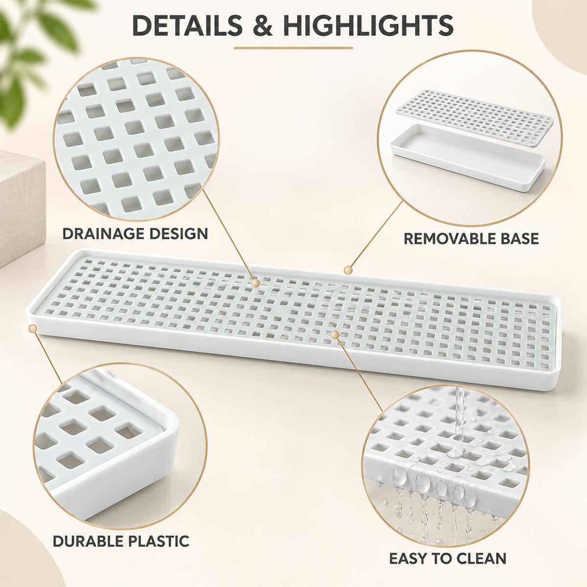 Plastic drain rack details and highlights