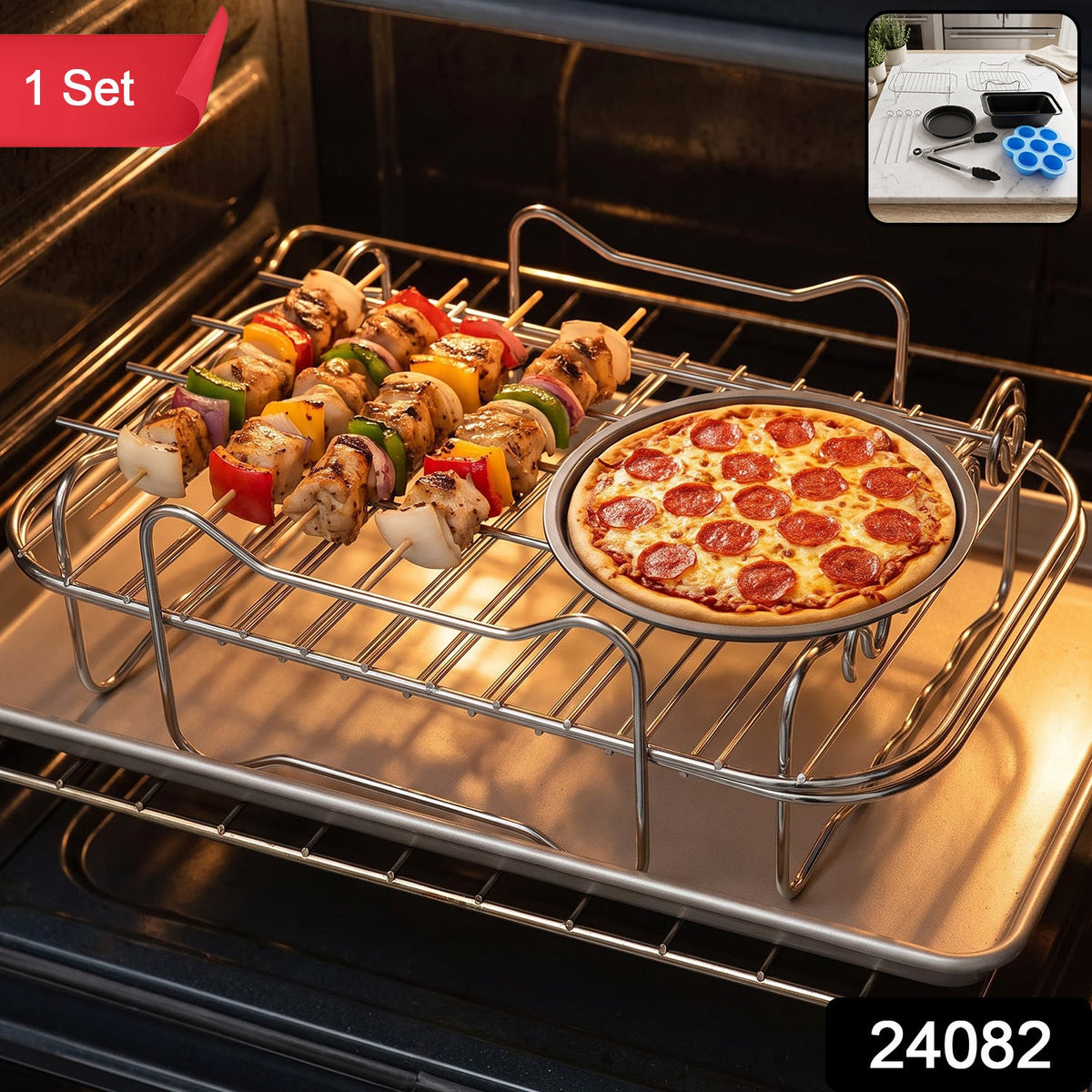 Air fryer accessories combo with racks and tongs, 1 set