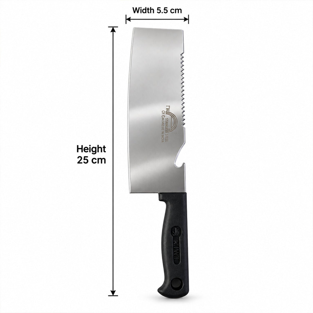 Small stainless steel kitchen cleaver knife - dimensions