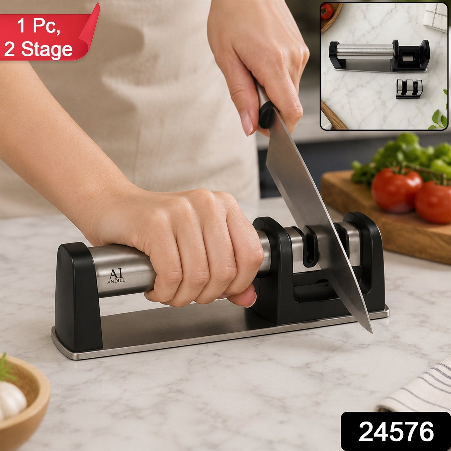 Two stage manual knife sharpener, 1 piece