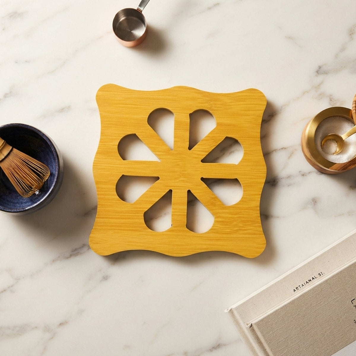 Decorative square wooden table coaster