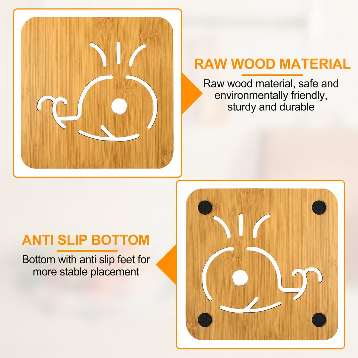 Wooden coaster material and anti slip base