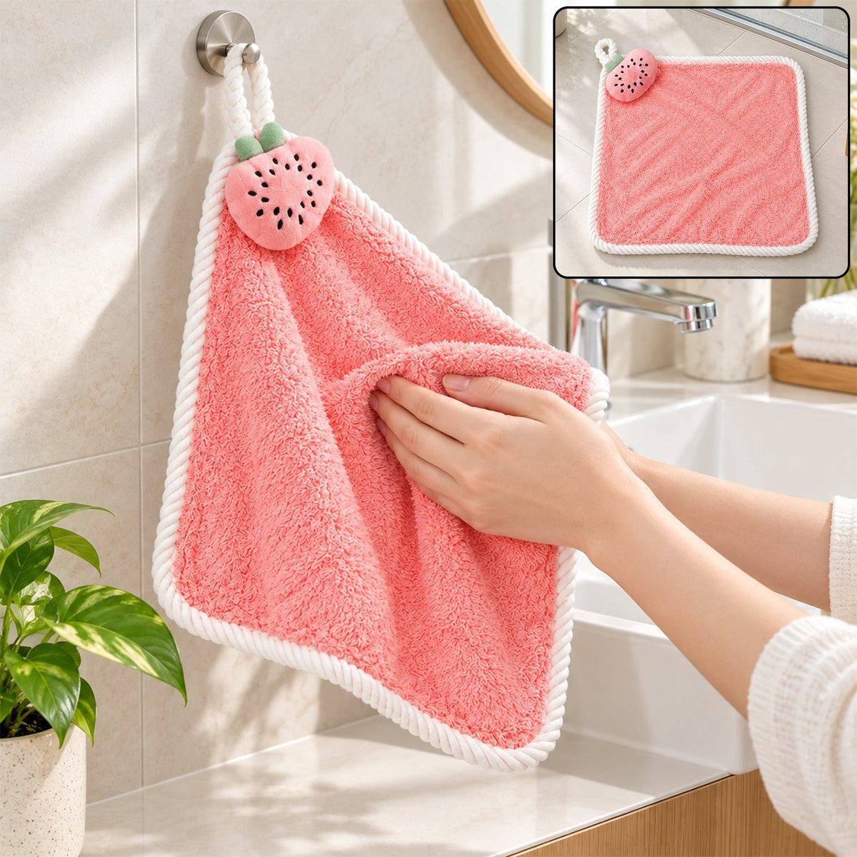 Soft fruit print hanging hand towel