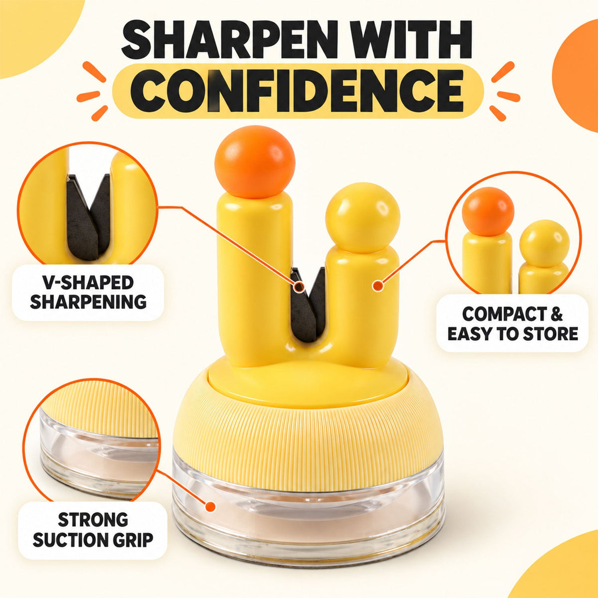 Suction cup manual knife sharpener - sharpening features