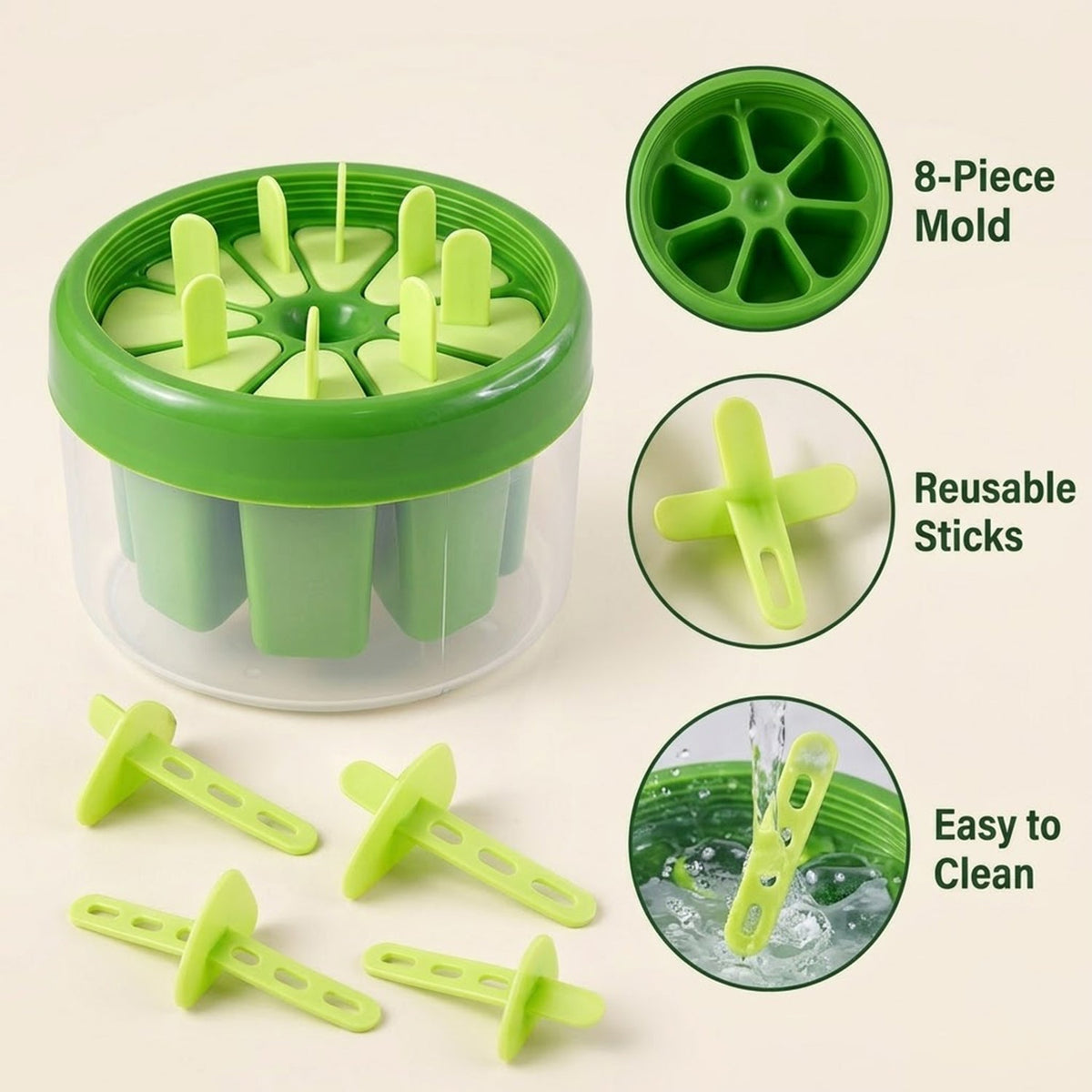 Green Round 8-Cavity Popsicle Mould