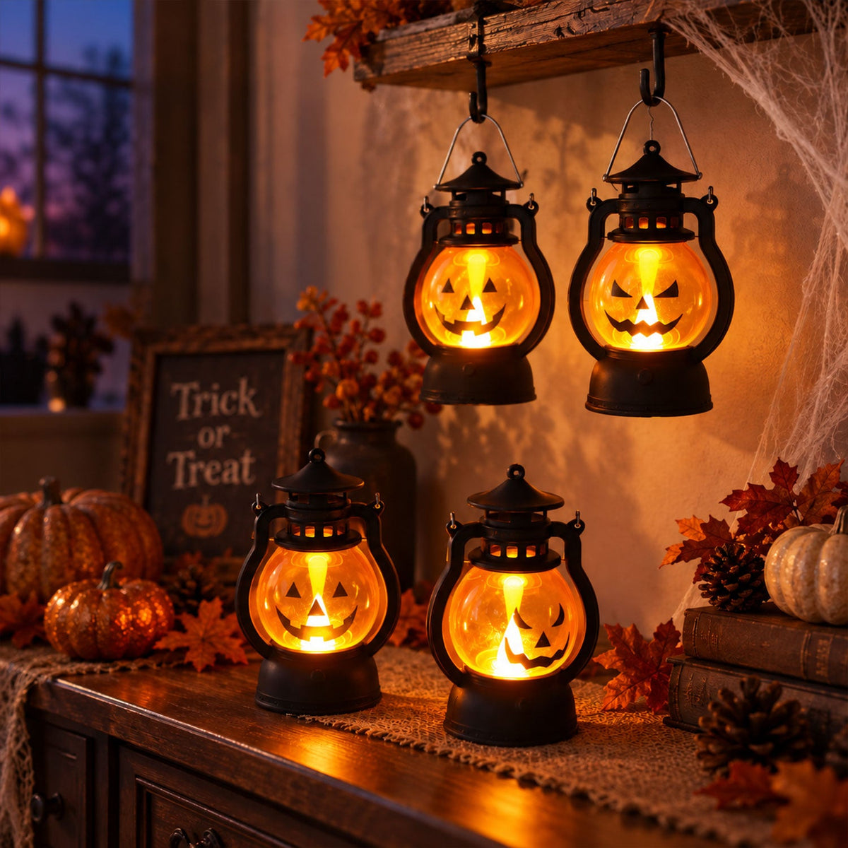 Mini Halloween pumpkin LED lantern set - main display