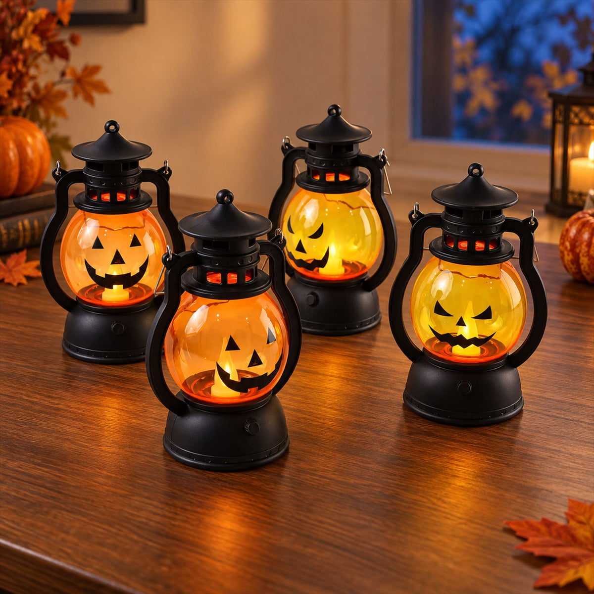 Mini Halloween pumpkin LED lantern set - tabletop arrangement