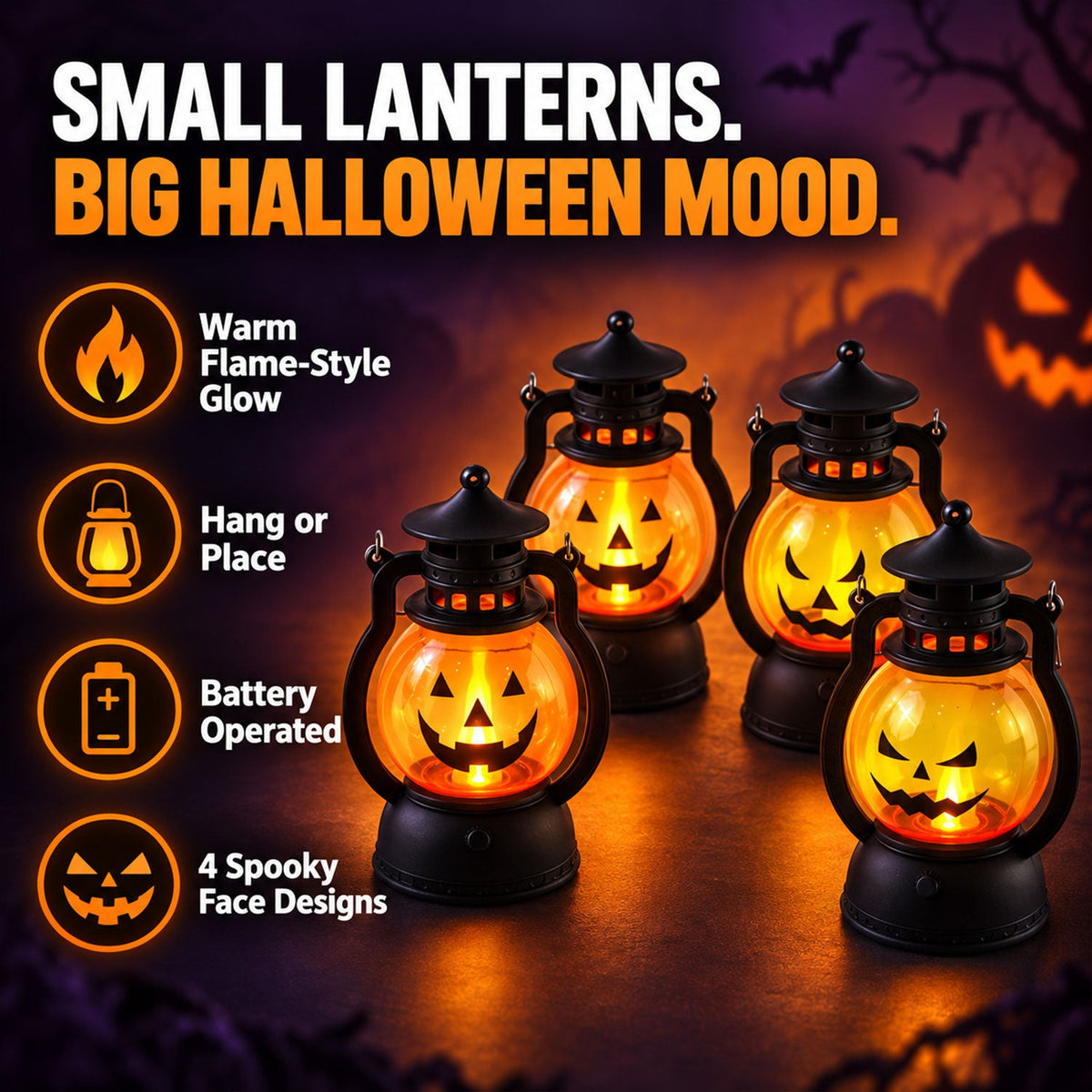 Mini Halloween pumpkin LED lantern set - lighting features