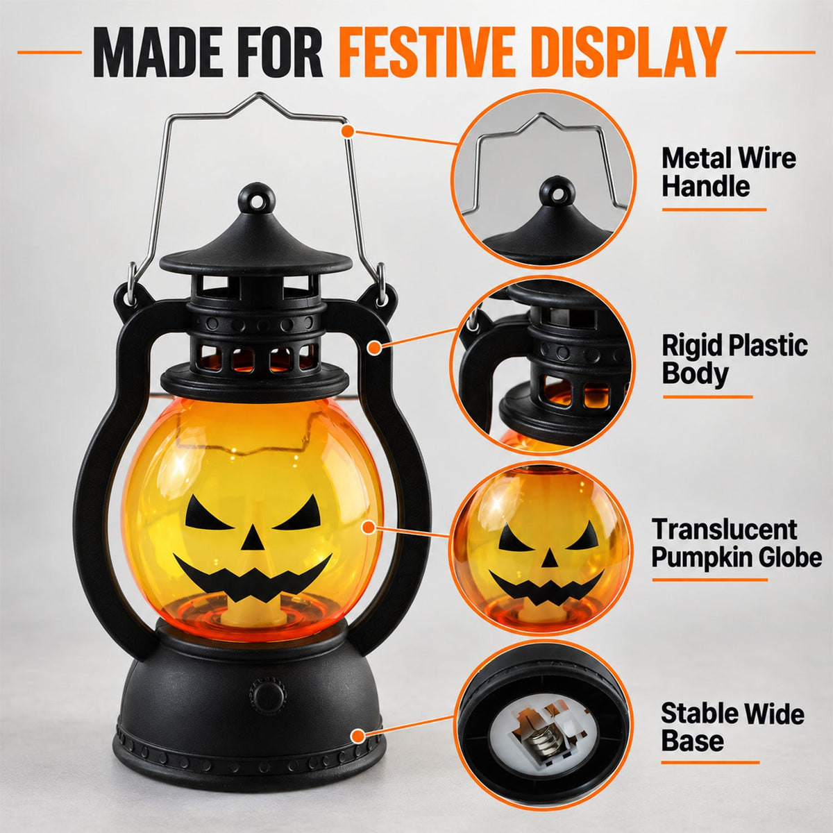 Mini Halloween pumpkin LED lantern set - body and handle