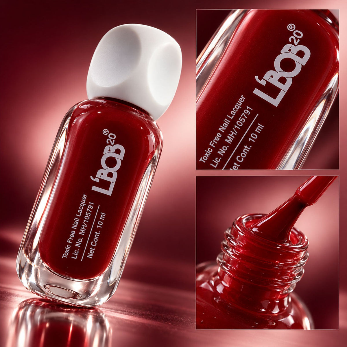 Close up of the brush applicator for wine maroon nail polish