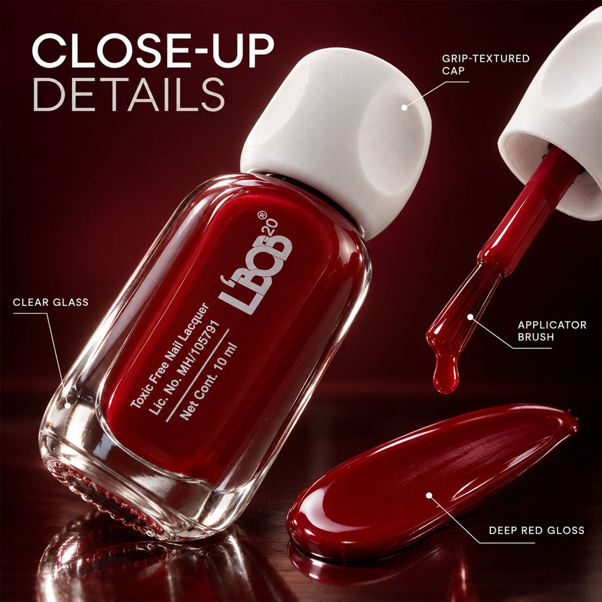 Swatches of matte wine maroon nail polish on a white surface