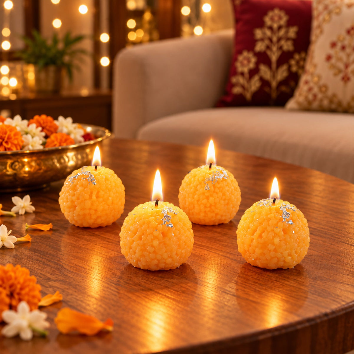 Orange Laddu Shape Wax Candles