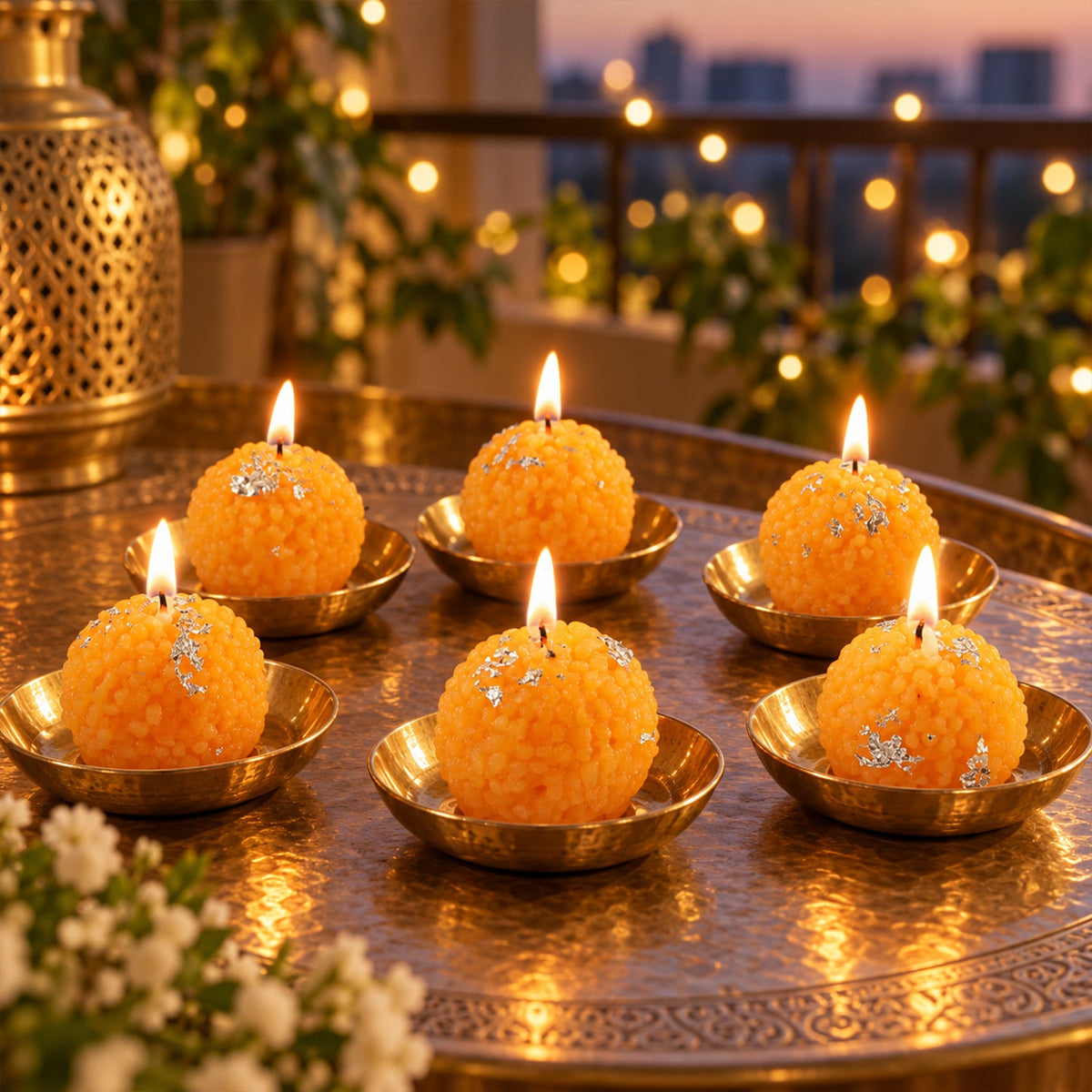 Orange Laddu Shape Wax Candles