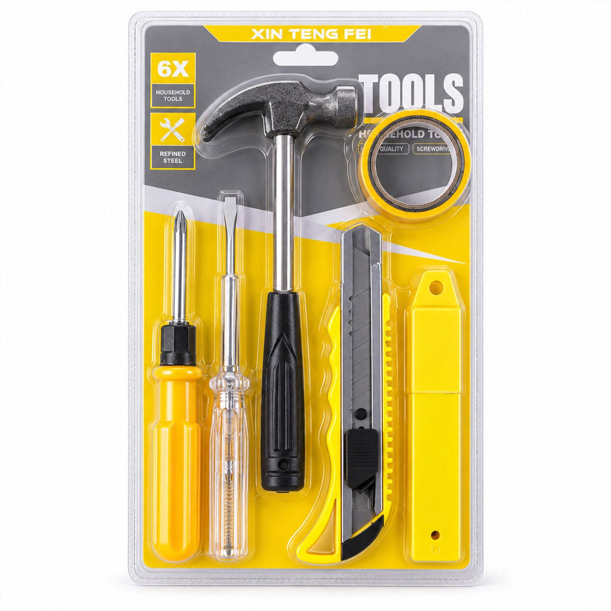 6 in 1 Home Repair Hand Tool Kit with Hammer, Screwdriver & Cutter (1 Set)