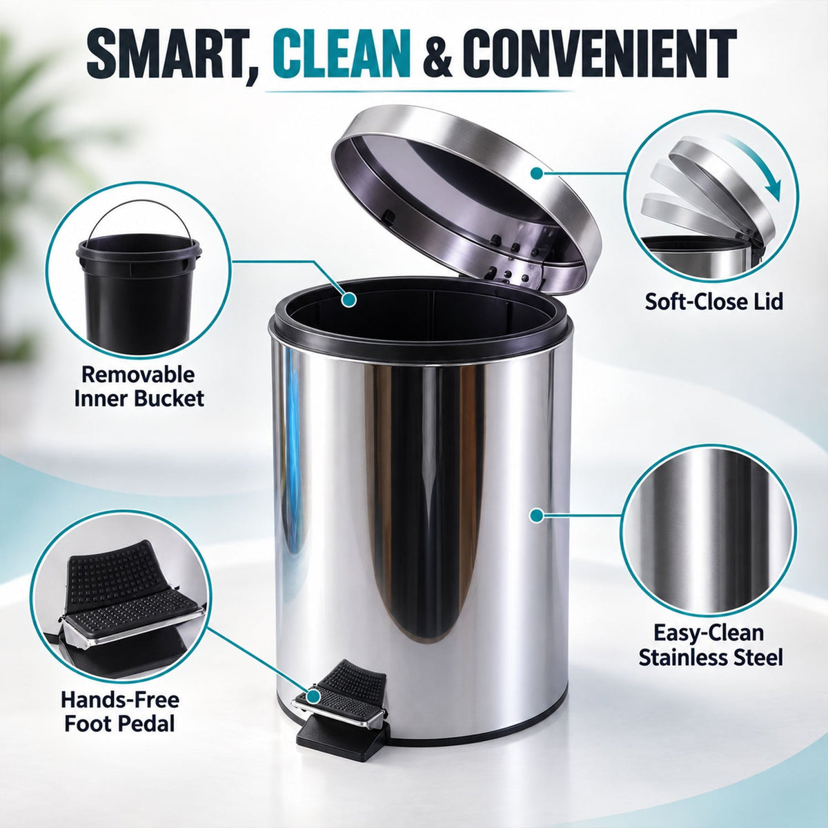 Pedal dustbin features detail