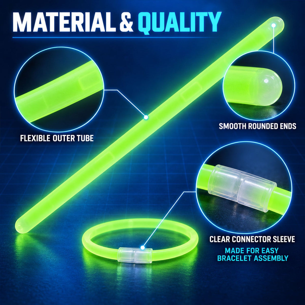 Multicolour party glow stick bracelets - tube and connector details