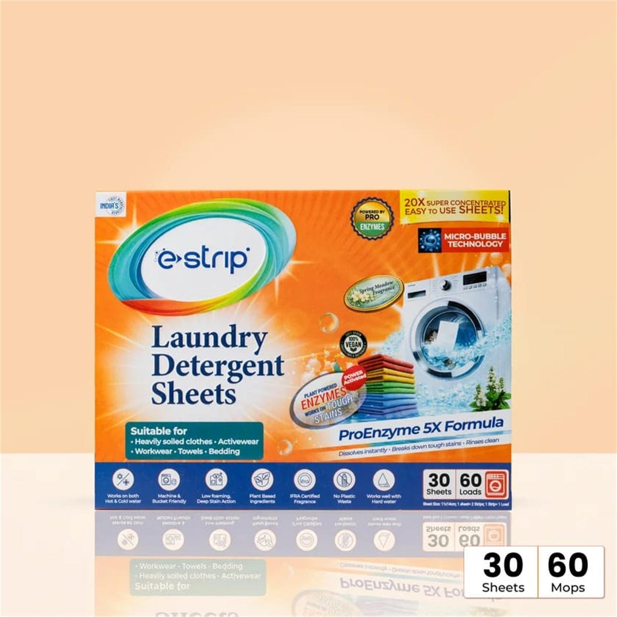 Laundry detergent sheet being used in a washing machine