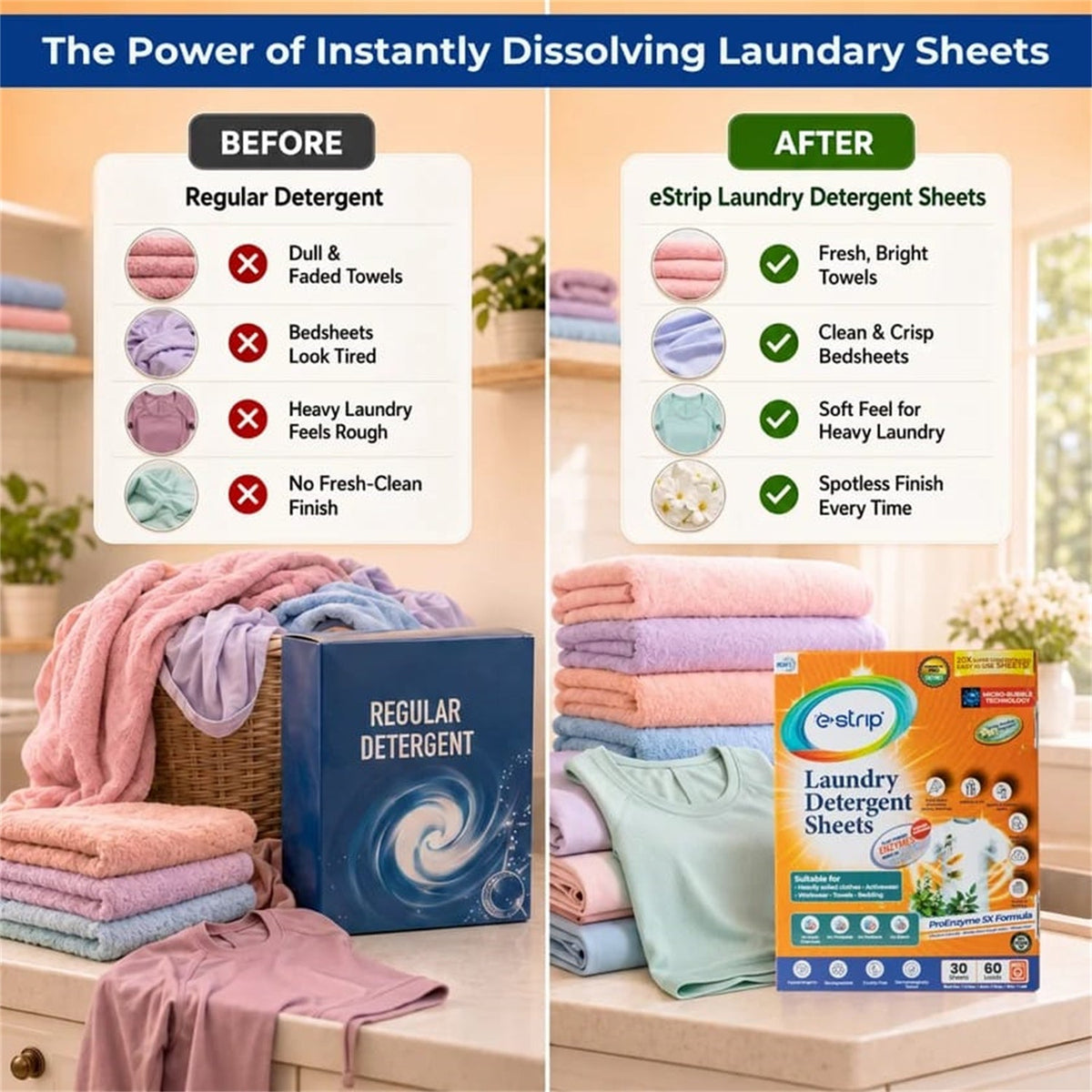 Features highlighted for laundry detergent sheets