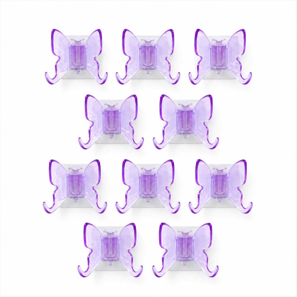 Side profile of a purple butterfly wall hook showcasing its curved design