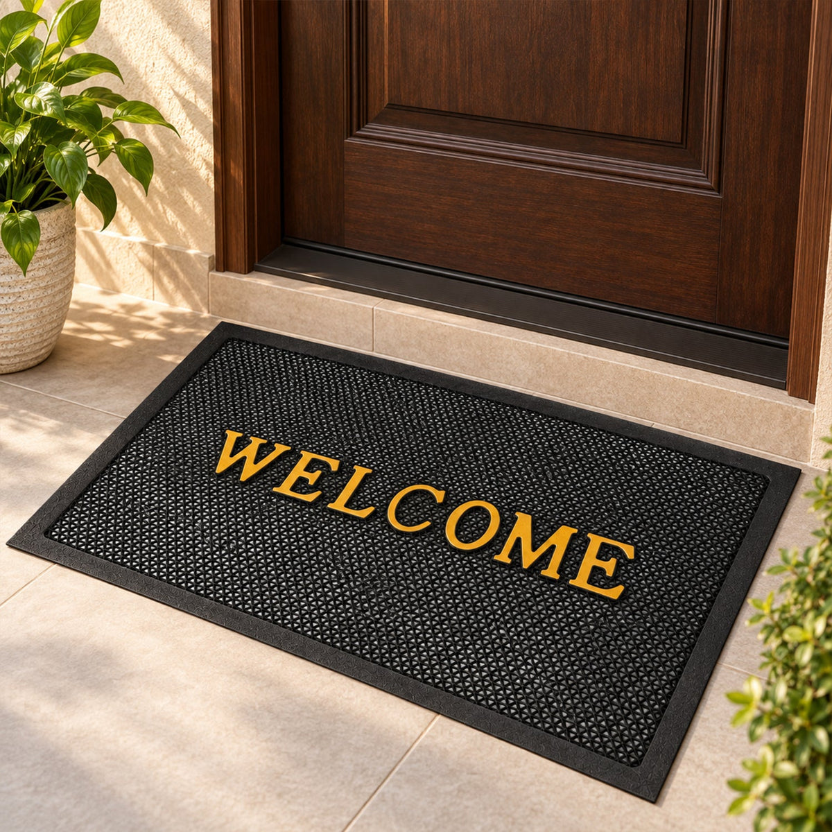 Front view of the Welcome Door Mat with its features visible