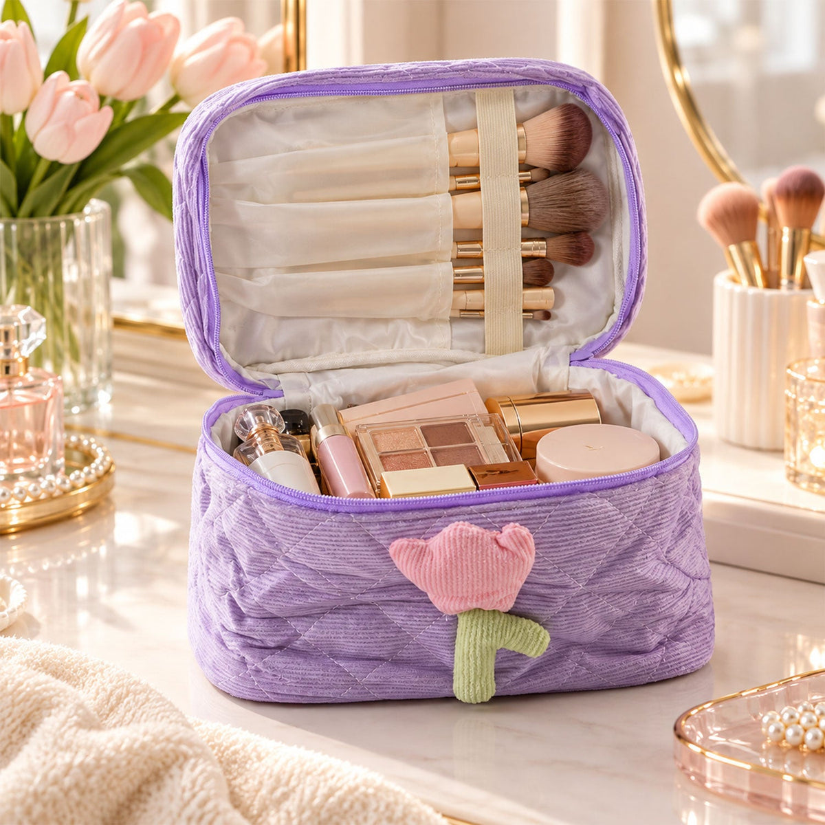 Reusable quilted organizer bag with handle - main photo