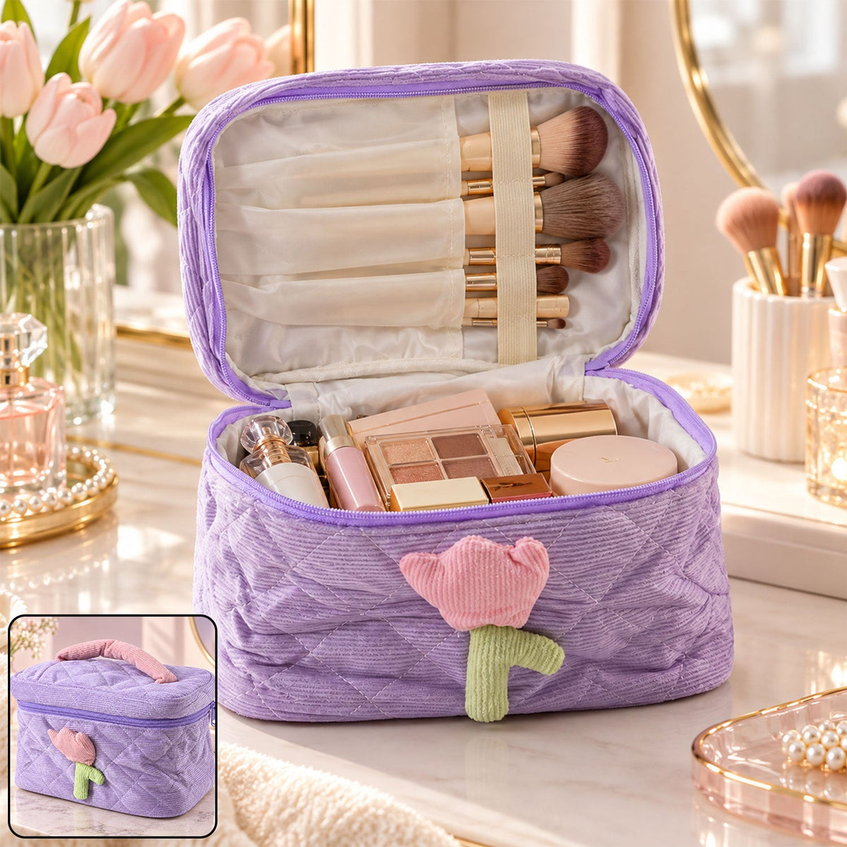 Reusable quilted organizer bag with handle - view 02