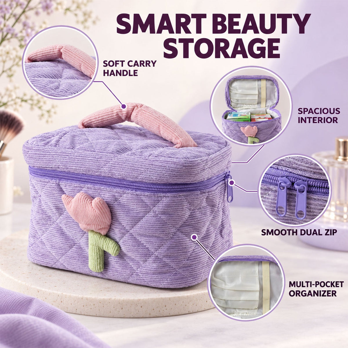 Reusable quilted organizer bag with handle - view 04