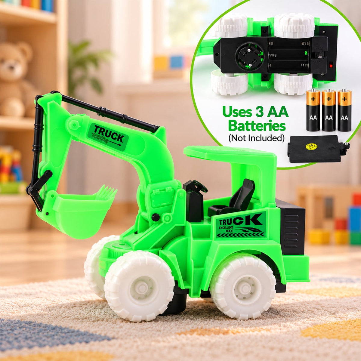 Excavator truck toy white bg