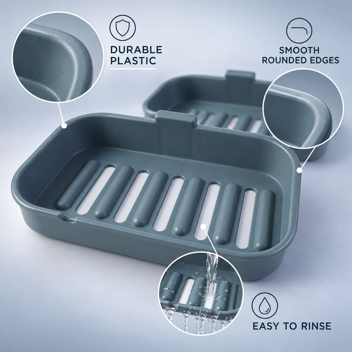 Wall mounted draining soap dish set - plastic construction